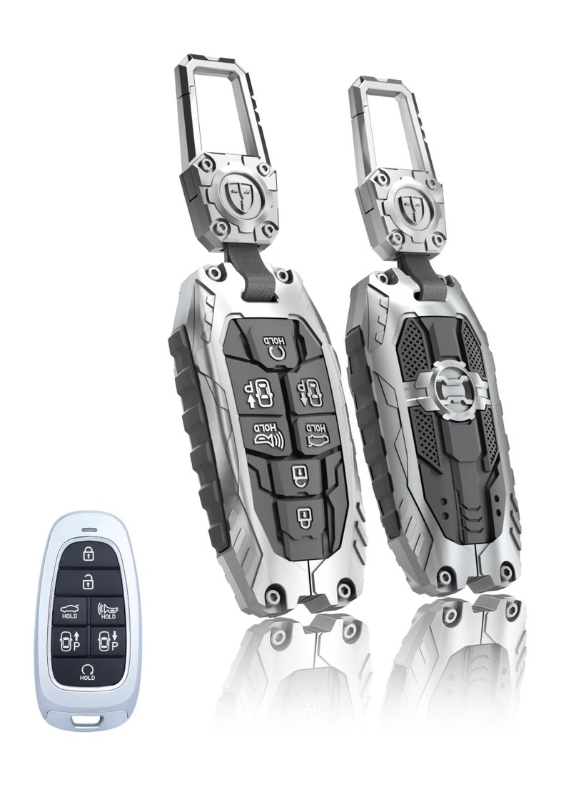 TALKMOON Key Fob Cover for Hyundai 7 Buttons Key CaseHeavy Key Shell Protector Keychain Accessories for 2024 2023 2022 Hyundai Sonata Santa Fe Nexo Tucson Palisade Key Fob ModelBSilver